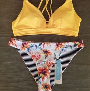 Yellow floral 2 piece bikini set